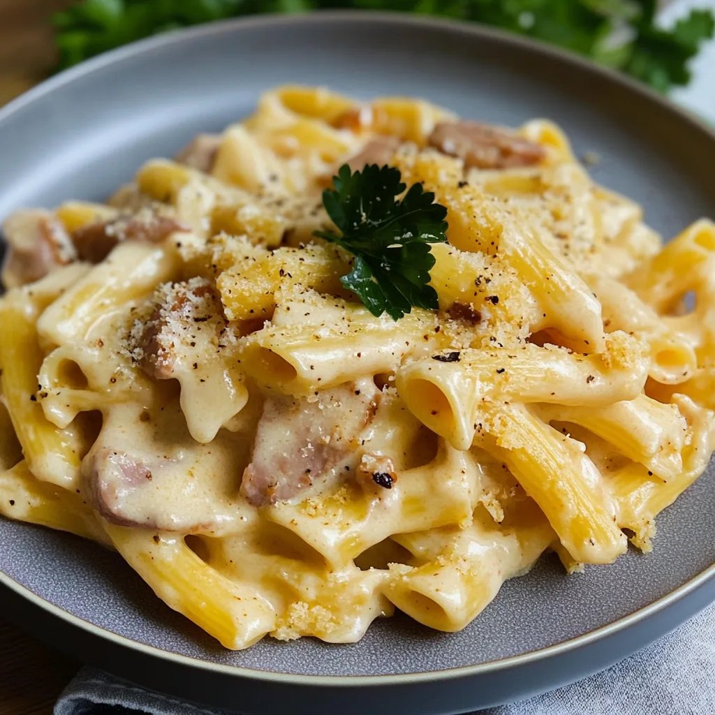 Schneller Nudelauflauf mit Schinken und Käse