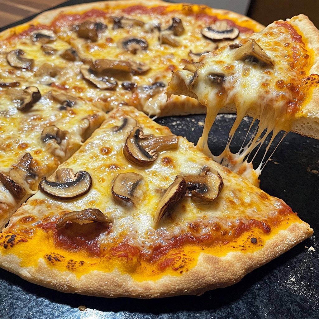 Pizza mit Pilzen und Käse