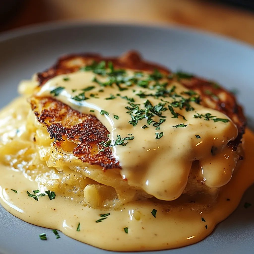 Mozzarella-Rösti mit Zwiebel-Pilzrahmsauce