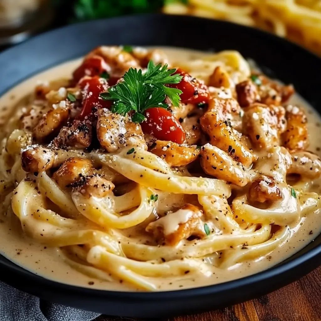 Hähnchenstreifen mit 250g Nudeln in Sahnesauce