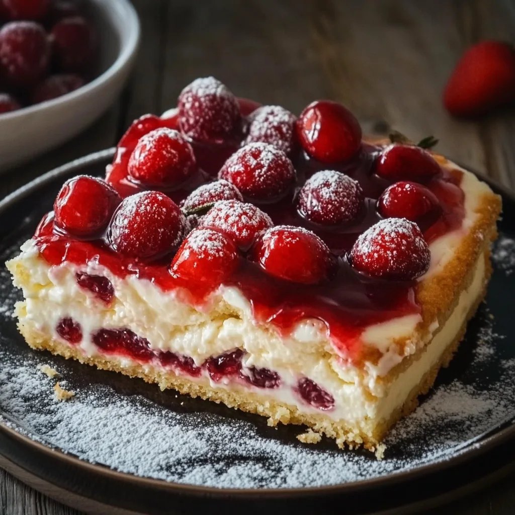 Blechkuchen mit Kirschen und Vanillepudding-Füllung