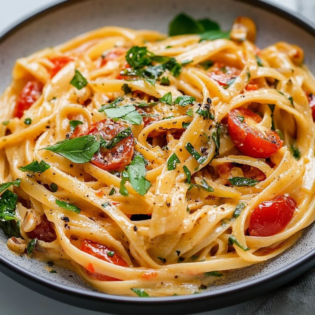 Cremige vegane Pasta mit sonnengetrockneten Tomaten