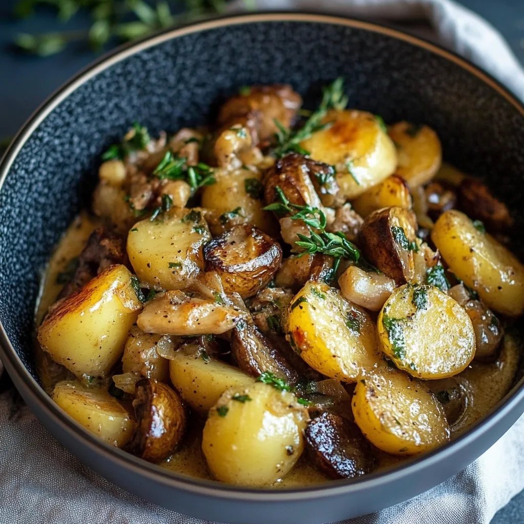 Kartoffel-Pilz-Pfanne mit grünen Bohnen