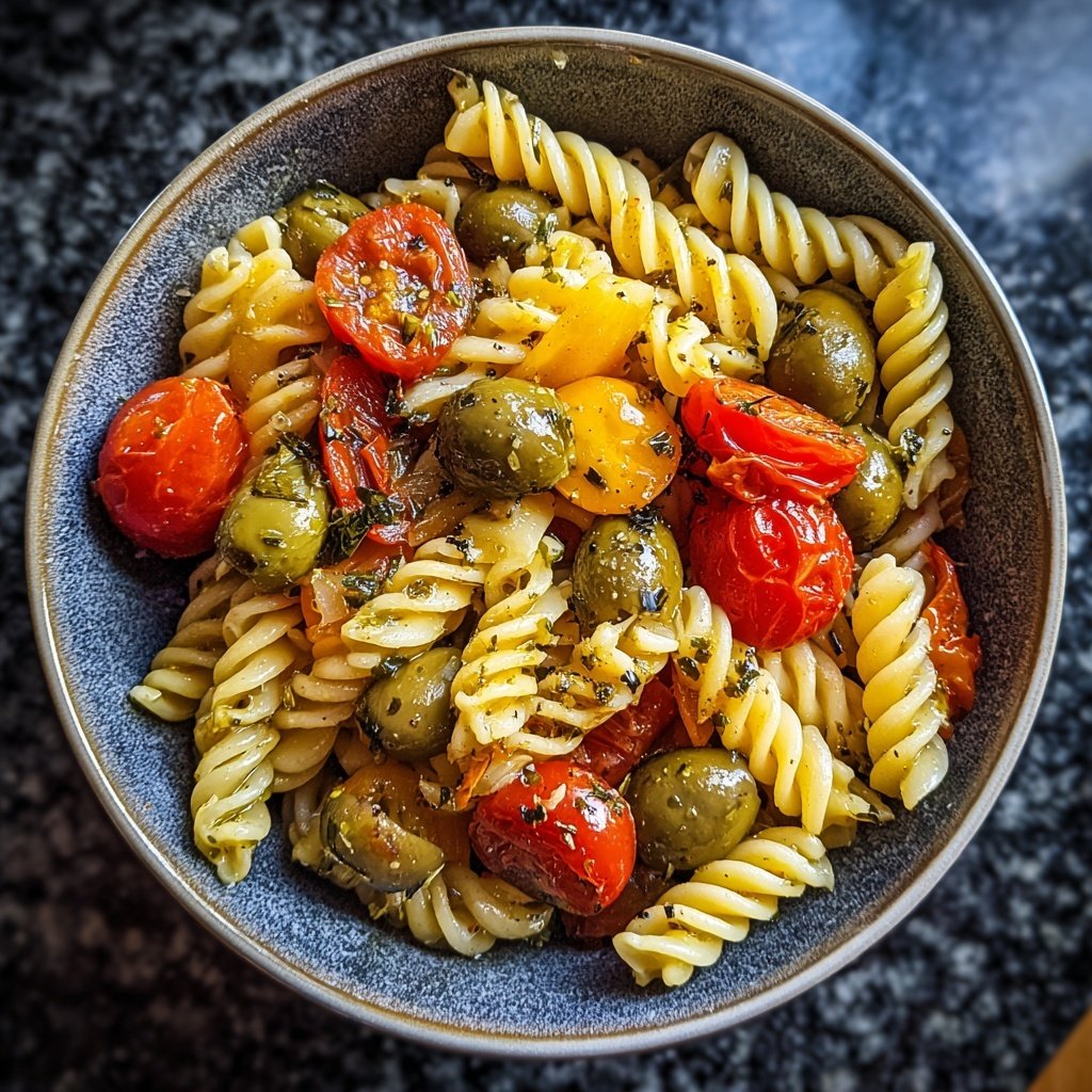Mediterraner Nudelsalat Mit Oliven Und Tomaten