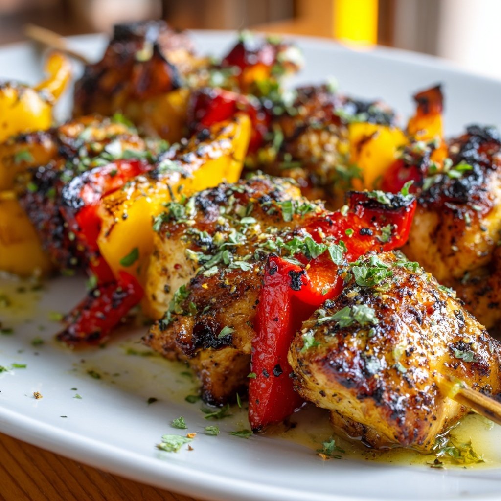 Gegrillte Hähnchenspieße Mit Paprika
