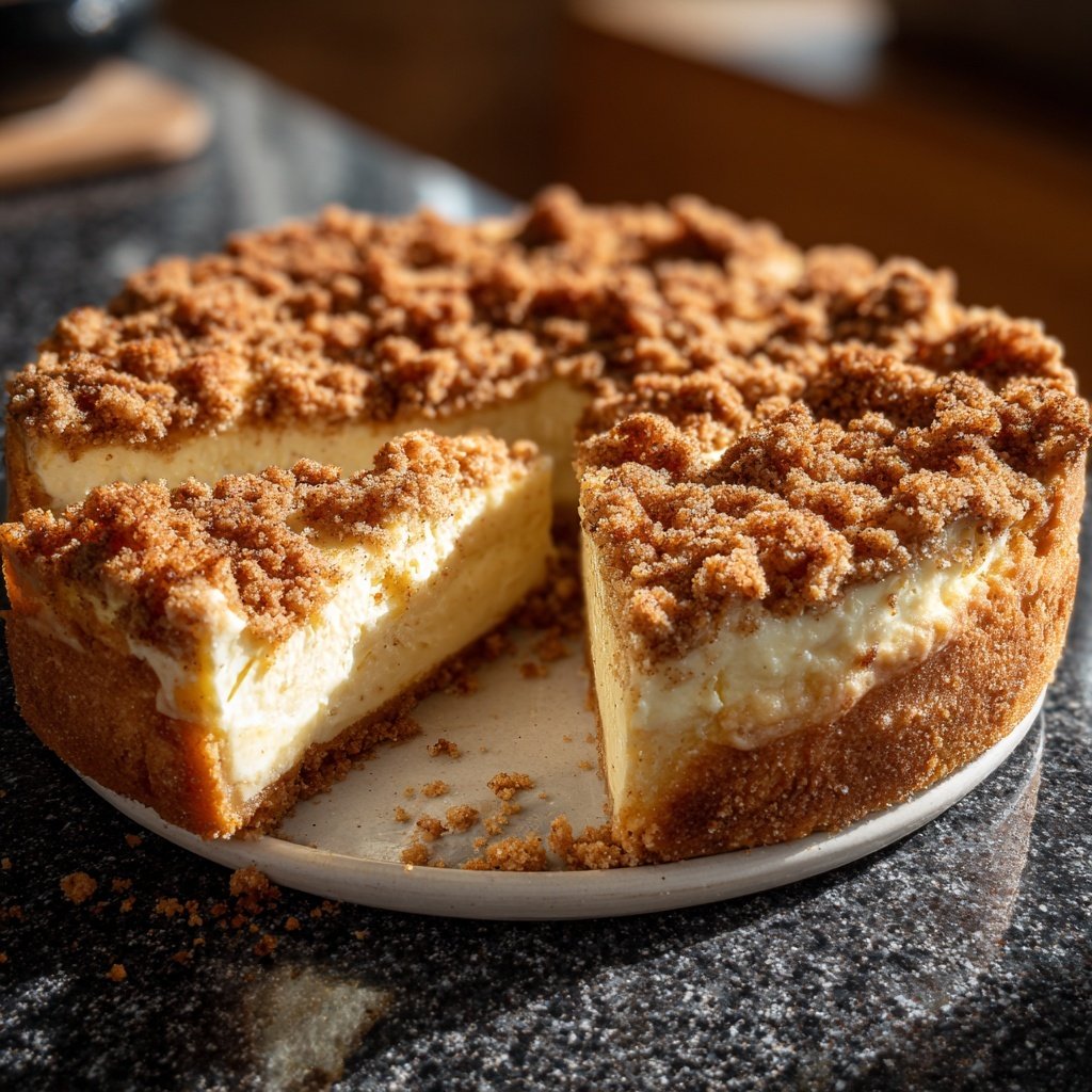 Traditioneller Apfelkuchen mit Pudding und Zimtstreuseln