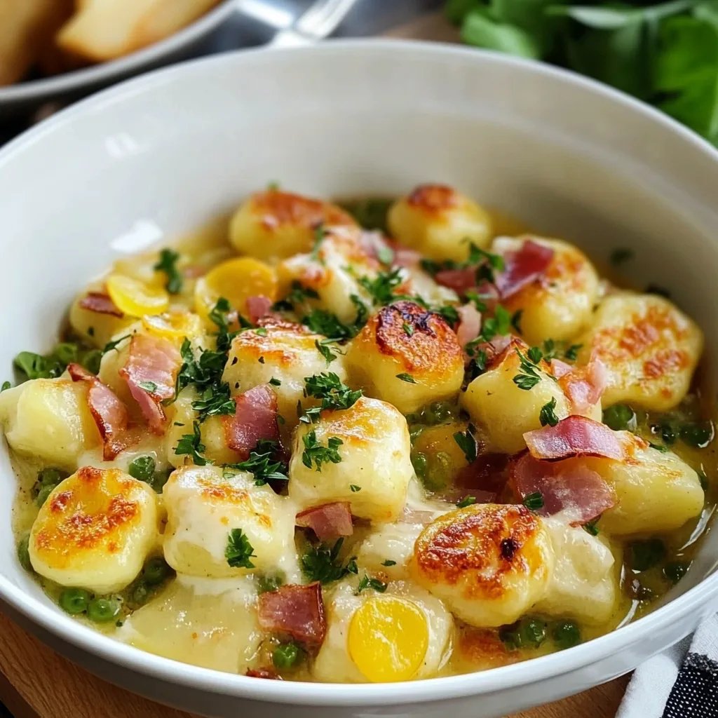 Gnocchi Auflauf mit Rosenkohl und Schinken
