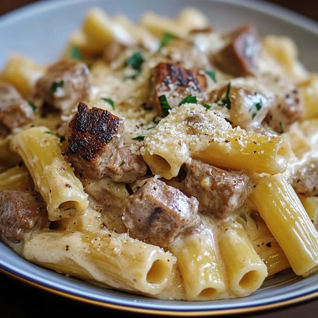 Cremiges Parmesan Rindfleisch mit Rigatoni